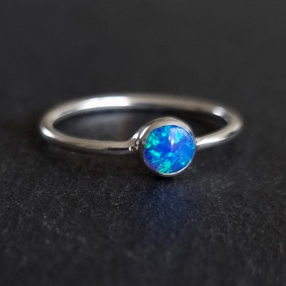 Round Blue buy Opal Cabochon Cut 925 Sterling Silver Ring