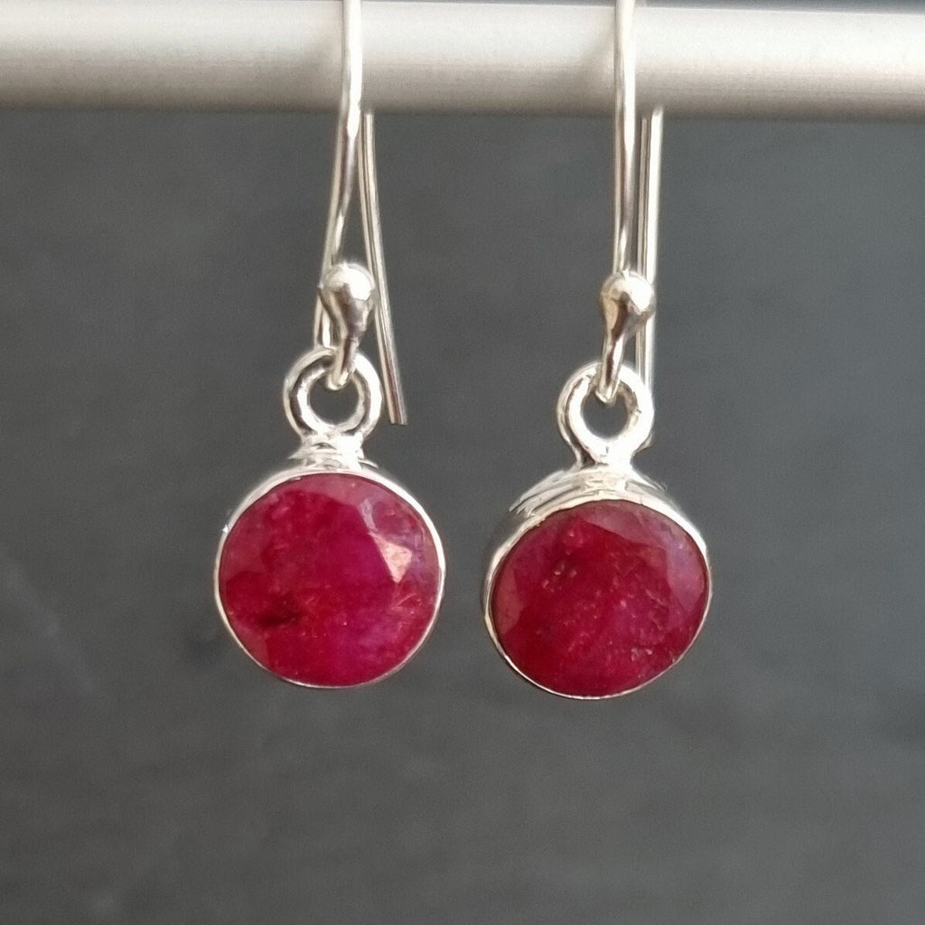 Ruby Round 8mm 925 Silver Earrings, E13R