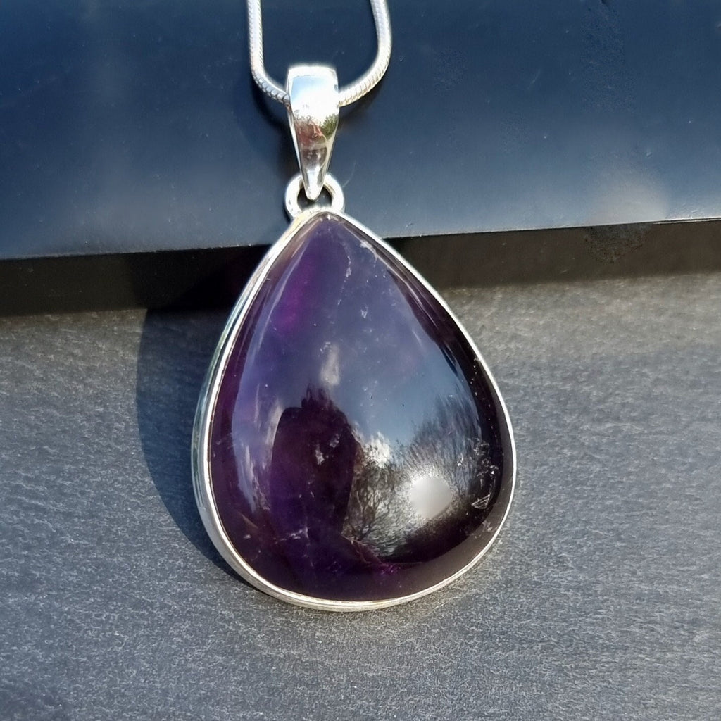 Amethyst Teardrop 48mm x 31mm 925 Silver Pendant, AMEP3