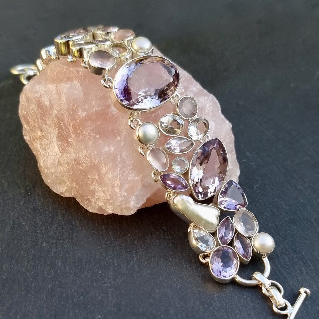 Bali Silver hotsell Amethyst, Pearl & Rose Quartz Beaded Bracelet