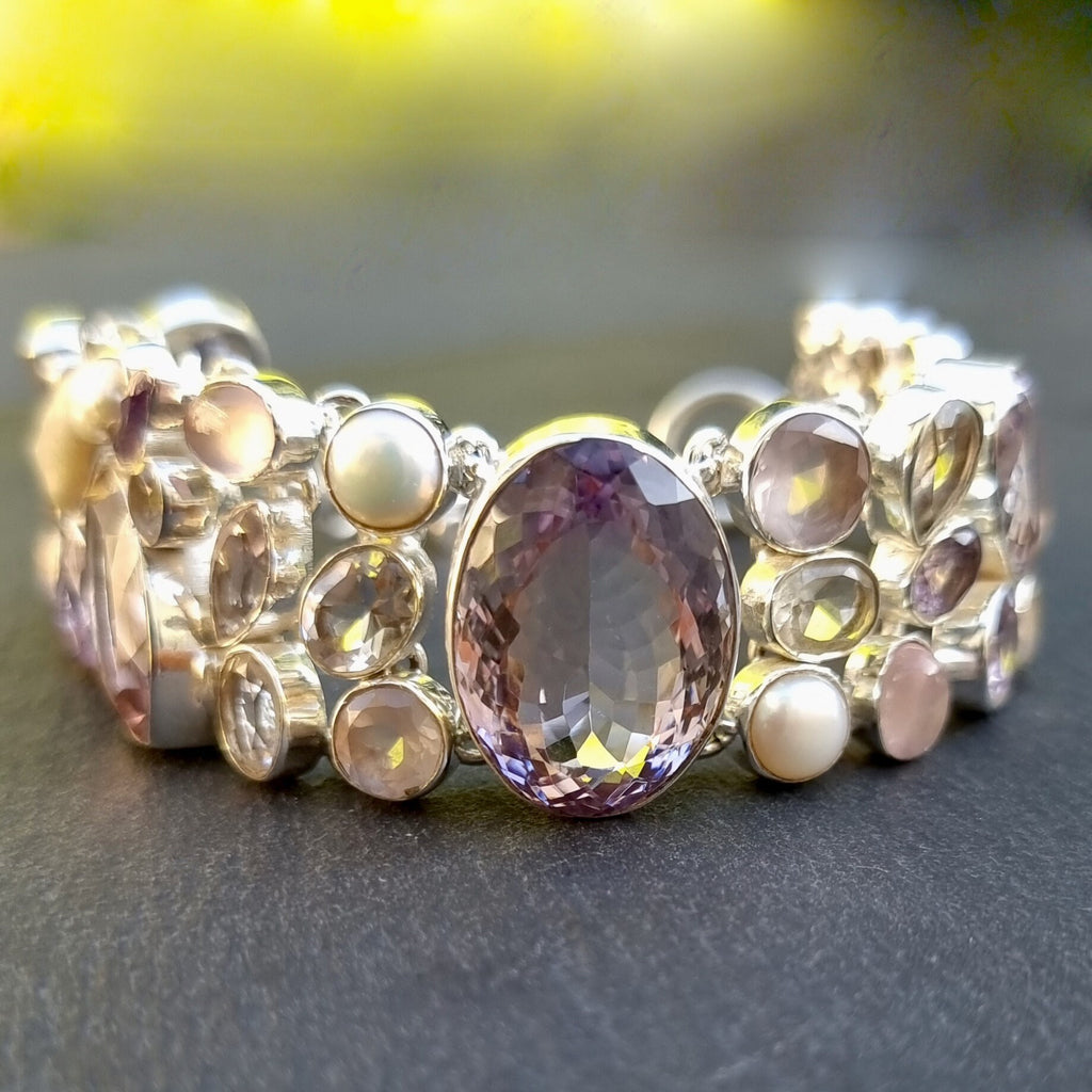 Bali Silver Amethyst, Pearl & Rose Quartz Beaded hotsell Bracelet