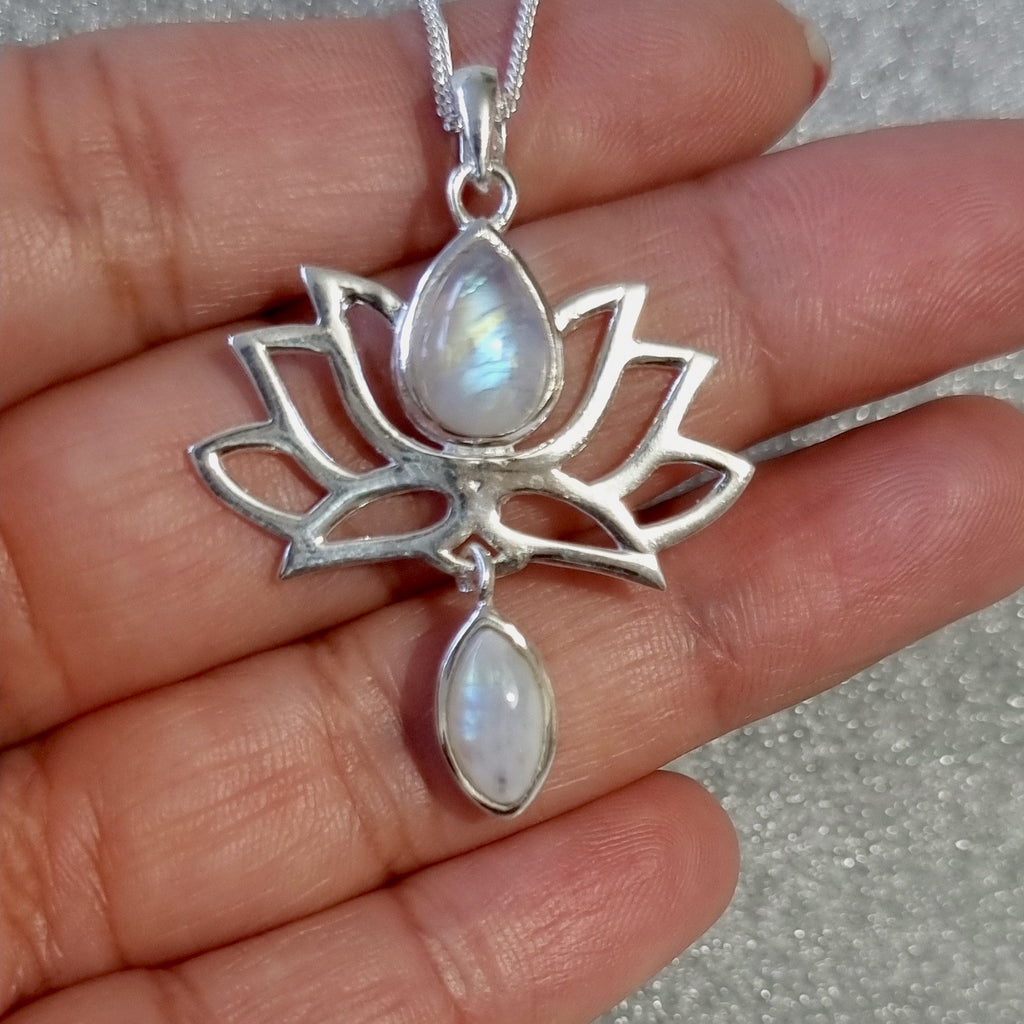 Moonstone 925 Sterling Silver Lotus Flower Pendant, P6M