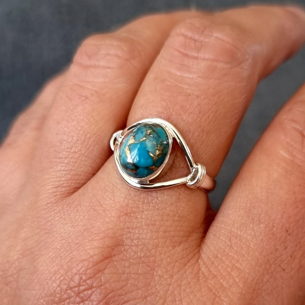 Small Oval Blue Copper Turquoise Ring, 925 Sterling Silver, December Birthstone, 11th Anniversary, Engagement Ring, Mistry Gems, R13BCT